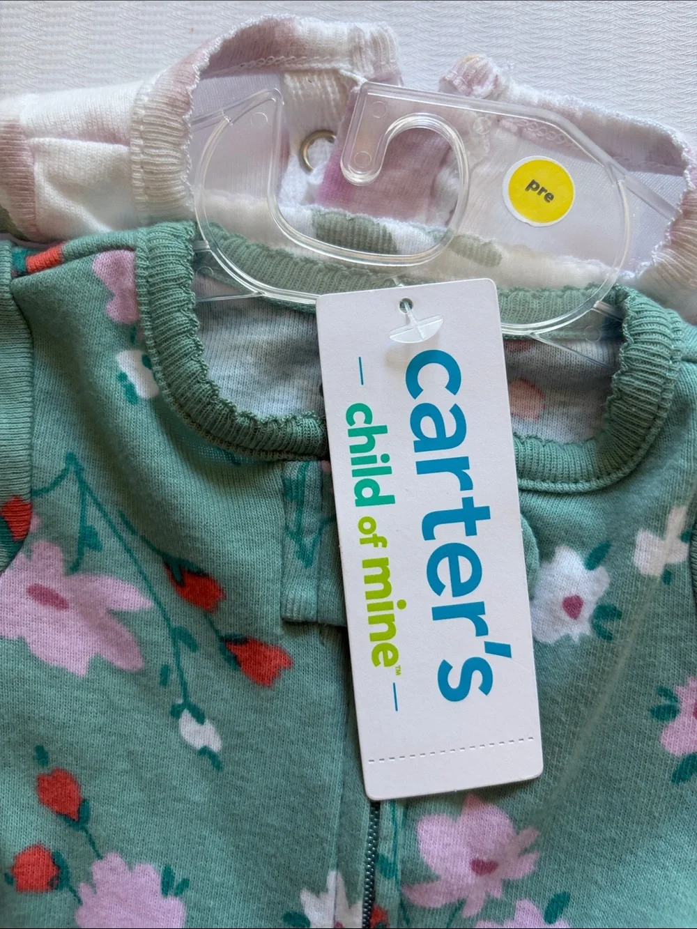 Carter's Green Floral Zip Front Footed Baby Preemie